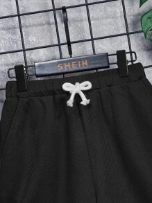 SHEIN Tween Boy Striped Waistband Drawstring Waist Sports Shorts, Summer