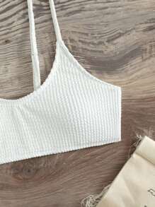 SHEIN Swim 抽褶比基尼泳裝上衣 - 白色 - 查看 4