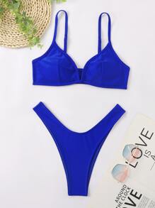 SHEIN Swim Summer Beach Solid Bikini For Summer Beach - Royal Blue - View 3