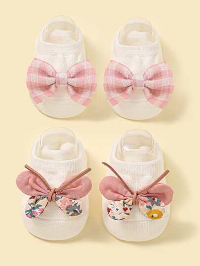 2 双婴儿蝴蝶结和蝴蝶装饰袜子，适合圣诞节