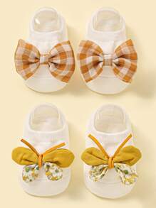 2pairs Baby Bowknot & Butterfly Decor Socks - Multicolor - View 1