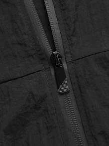 Manfinity Running 男友风男式字母图案拉链抽绳连帽运动夹克健身上衣 - 黑色 - 查看 3