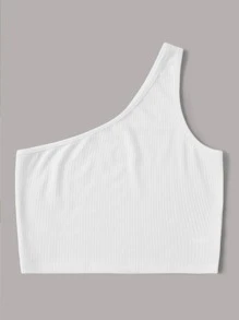SHEIN Unity Rib-knit One-Shoulder Crop Top - White - View 2