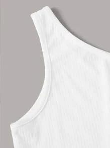 SHEIN Unity Rib-knit One-Shoulder Crop Top - White - View 6