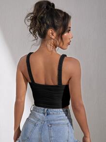 SHEIN BAE Chain Detail Textured Crop Cami Top - màu đen - Xem 2