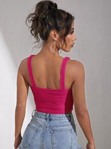 SHEIN BAE Chain Detail Textured Crop Cami Top - Hot Pink - View 2