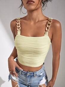 SHEIN BAE Chain Detail Textured Crop Cami Top - Beige - View 1