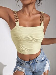 SHEIN BAE Chain Detail Textured Crop Cami Top - Beige - View 3