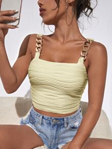 SHEIN BAE Chain Detail Textured Crop Cami Top - Beige - View 4