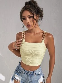 SHEIN BAE Chain Detail Textured Crop Cami Top - Beige - View 5