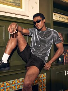 Manfinity AFTRDRK Men Round Neck Metallic Tee - Silver - View 3