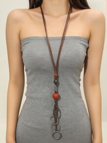 Bead Decor Circle Charm Y Lariat Necklace - Multicolor - View 1