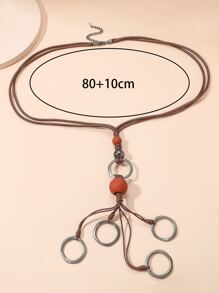 Bead Decor Circle Charm Y Lariat Necklace - Multicolor - View 4