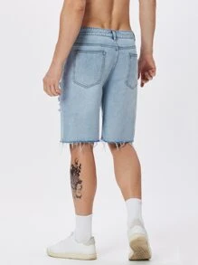 Manfinity Hombres Shorts mezclilla desgarro bajo crudo - Lavado ligero - Ver 2