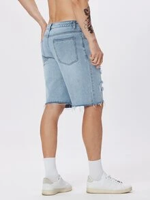 Manfinity Hombres Shorts mezclilla desgarro bajo crudo - Lavado ligero - Ver 3