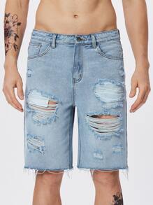 Manfinity Hombres Shorts mezclilla desgarro bajo crudo - Lavado ligero - Ver 6