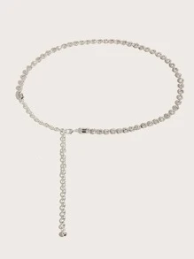 Rhinestone Decor Chain Belt - Silver - View 2