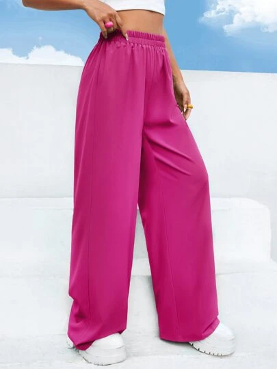 SHEIN EZwear High Waist Solid Wide Leg Trousers