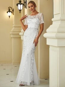 EVERPRETTY Đầm Dây kéo Thực vật trắng Hấp dẫn - trắng - Xem 1