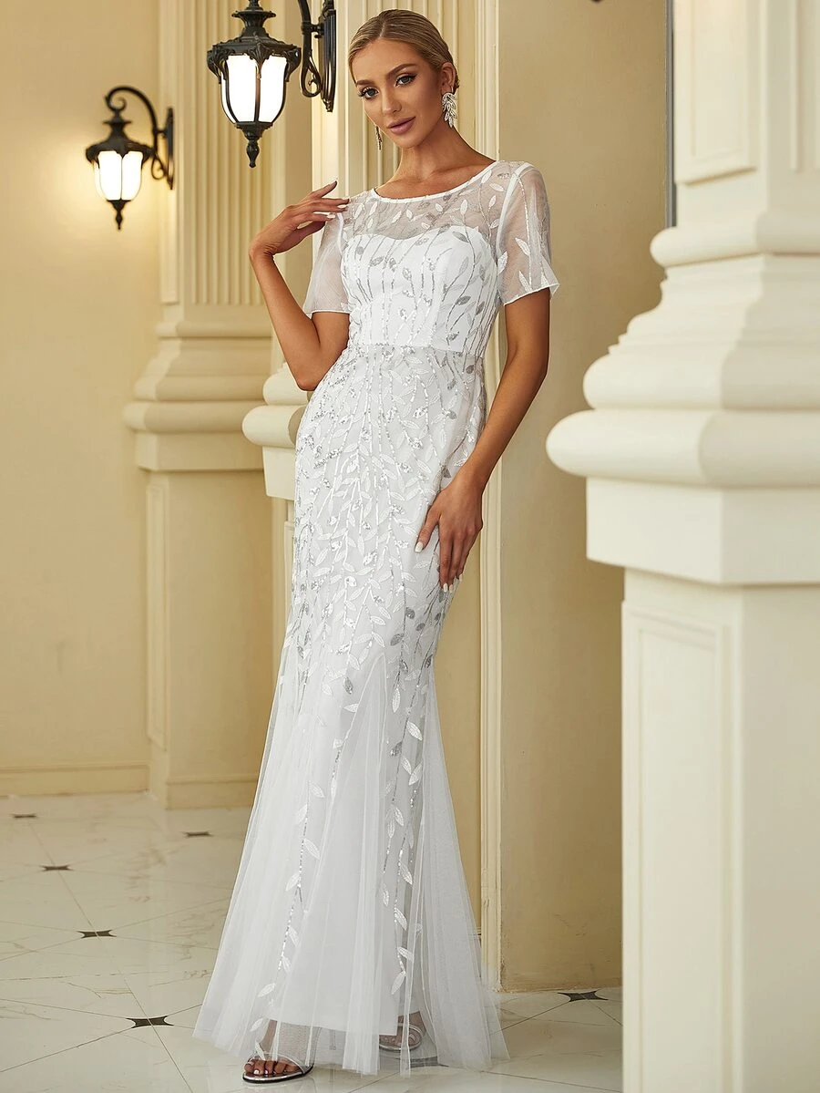 EVERPRETTY Đầm Dây kéo Thực vật trắng Hấp dẫn - trắng - Xem 1