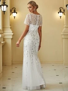 EVERPRETTY Đầm Dây kéo Thực vật trắng Hấp dẫn - trắng - Xem 2