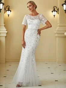 EVERPRETTY Đầm Dây kéo Thực vật trắng Hấp dẫn - trắng - Xem 5