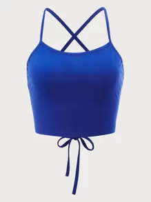 SHEIN ICON 繫帶後吊帶上衣 - 寶藍色 - 查看 3