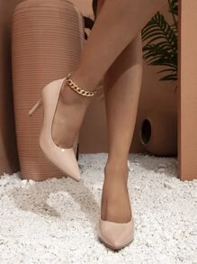 Point Toe Stiletto Heeled Court Pumps - Apricot - View 7