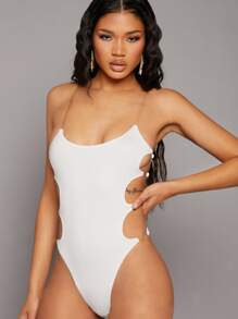 Cutout Side Cami Bodysuit - White - View 3