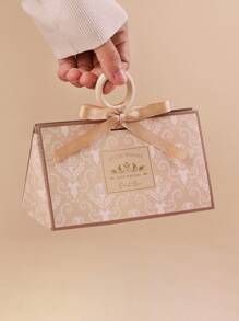 4pcs Portable Gift Wrap Box, Wooden Ring Handle Candy Box For Wedding Party - Champagne - View 1