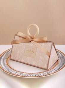 4pcs Portable Gift Wrap Box, Wooden Ring Handle Candy Box For Wedding Party - Champagne - View 2
