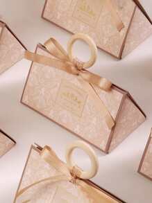 4pcs Portable Gift Wrap Box, Wooden Ring Handle Candy Box For Wedding Party - Champagne - View 3