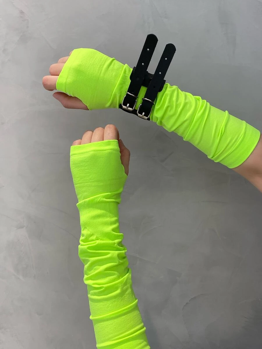 Guantes sin dedo con diseño de hebilla - Verde - Ver 1