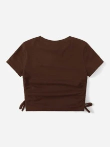 SHEIN Tops con gái Dây kéo Thắt nút Hoạt hình Giải trí - Màu nâu Sô-cô-la - Xem 2