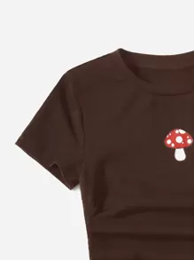SHEIN Tops con gái Dây kéo Thắt nút Hoạt hình Giải trí - Màu nâu Sô-cô-la - Xem 3