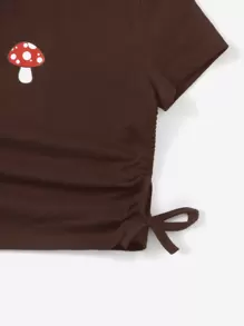 SHEIN Tops con gái Dây kéo Thắt nút Hoạt hình Giải trí - Màu nâu Sô-cô-la - Xem 4