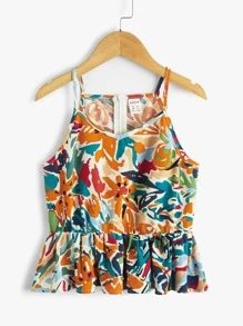 SHEIN Girls Floral Print Peplum Hem Cami Top - Multicolor - View 1