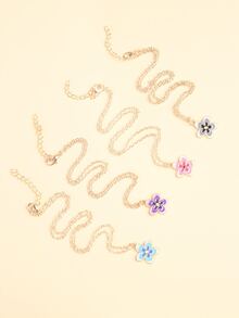 4pcs Flower Pendant Necklace - Multicolor - View 2