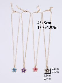 4pcs Flower Pendant Necklace - Multicolor - View 3