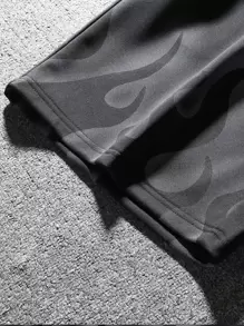 Manfinity Roghcode Loose Fit Men's Fire Letter Printed Shorts With Drawstring Waist Pattern Graphic Plain Black Going Out, Black Graphic Shorts, Men's Streetwear Shorts, Men's Black Flame Shorts - Black - View 4