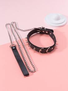 2 piezas remache Correa de mascota & cuello Conjunto - Negro - Ver 1