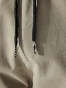 Manfinity Hypemode Hombres Pantalones cargo con diseño de cremallera con bolsillo lateral con solapa de cintura con cordón - Caqui - Ver 5
