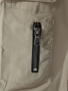 Manfinity Hypemode Hombres Pantalones cargo con diseño de cremallera con bolsillo lateral con solapa de cintura con cordón - Caqui - Ver 6