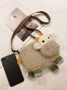 Fluffy Cartoon Sheep Design Novelty Bag - Khaki - View 2
