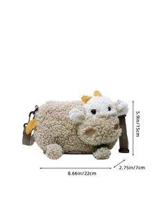 Fluffy Cartoon Sheep Design Novelty Bag - Khaki - View 8