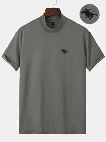 Manfinity Homme Men Figure Embroidery Mock Neck Tee - Grey - View 1