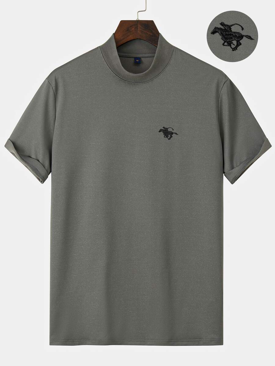 Manfinity Homme Men Figure Embroidery Mock Neck Tee - Grey - View 1