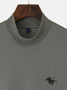 Manfinity Homme Men Figure Embroidery Mock Neck Tee - Grey - View 3
