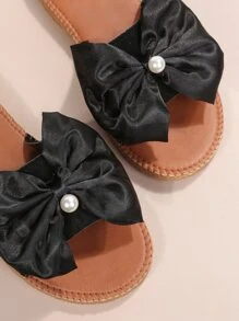 蝴蝶結和人造珍珠裝飾涼鞋 - 黑色 - 查看 5