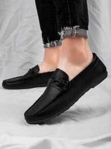 Men Stitch Detail Horsebit Loafers - Black - View 1